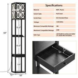 EU10010US Modern Standing Shelf Lamp with 1 Power Outlet & 2 USB Ports