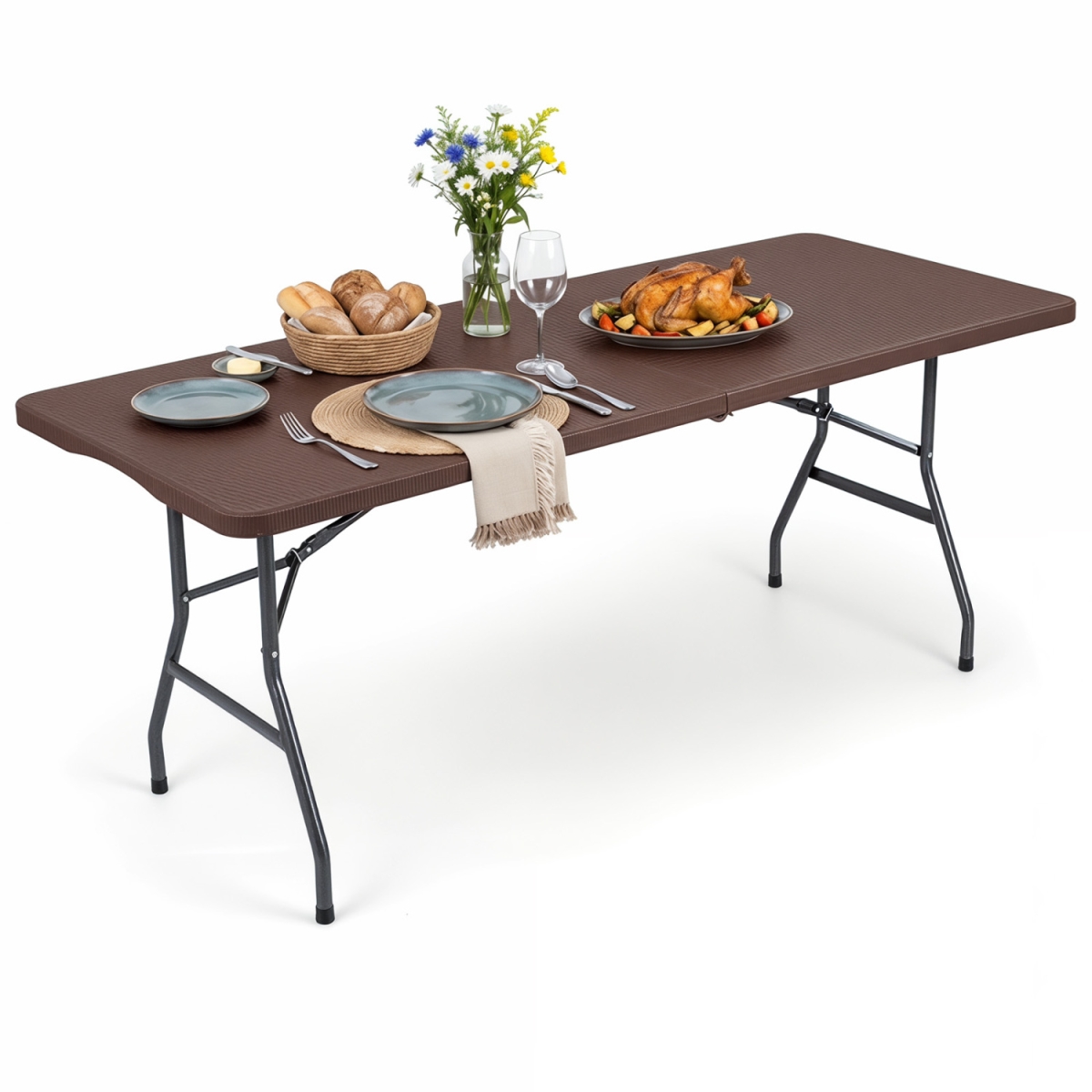 NP13750CF-B 6 ft. Plastic Fold-in-Half Camping Table - Coffee
