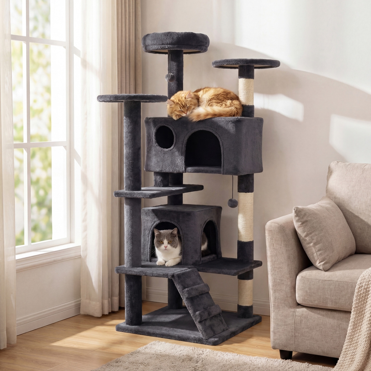 PV10500HS 52 in. Tall Cat Tree Tower for Indoor Cats - Dark Gray