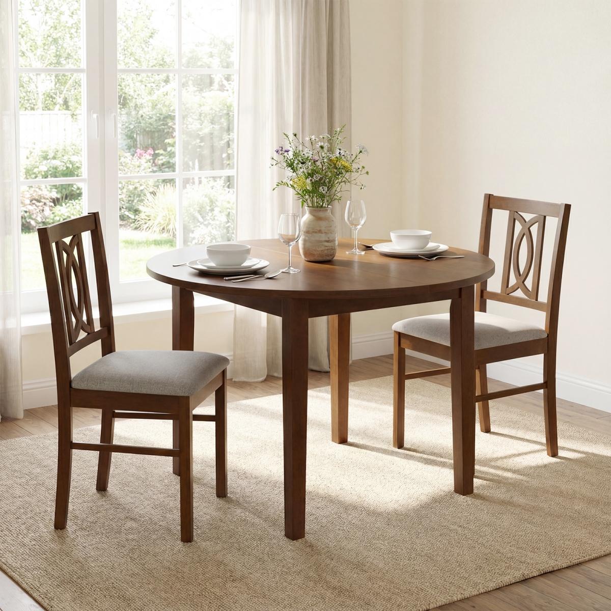 KC59357WN-2 Dining Chairs Rubber Wood Dining Room Chairs with Hollowed Backrest - Walnut - Set of 2