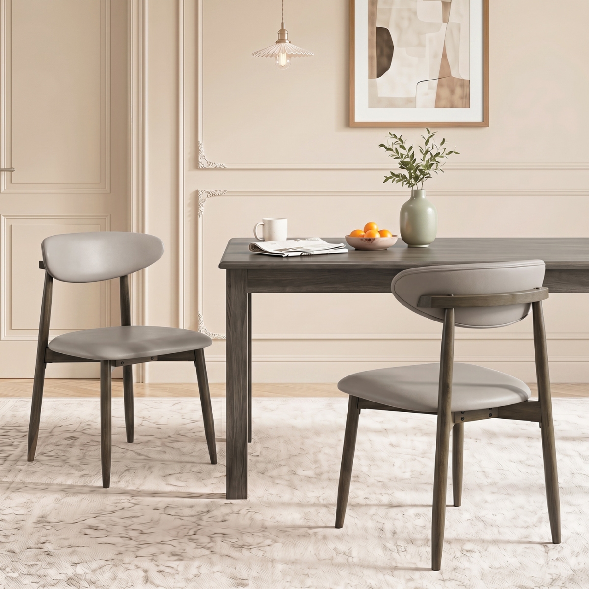 KC59630GR-2 Wooden Modern Upholstered Dining Chairs with Curved Backrest - Gray - Set of 2