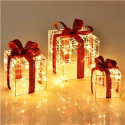 EU10020US Christmas Lighted Gift Boxes Decorations with 60 LED Lights for Indoor & Outdoor - 3 Piece