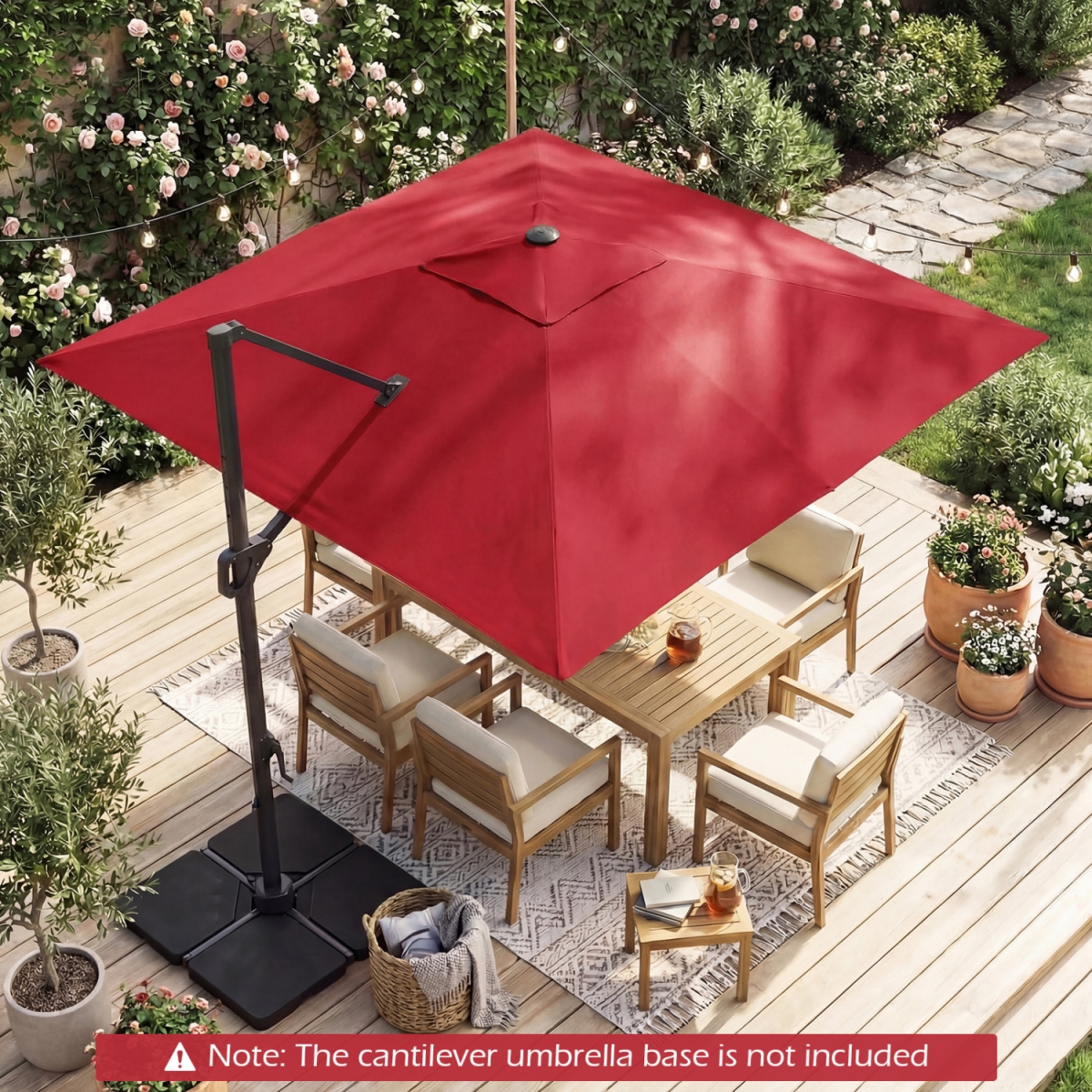 NP13285WN 10 ft. Cantilever Patio Umbrella with Solar LED Lights for Pool & Garden - Red
