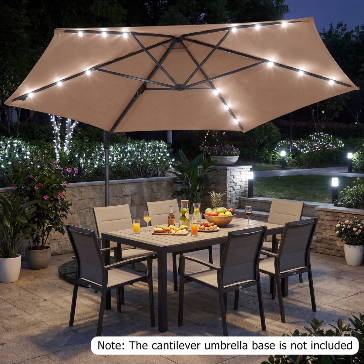 NP13289CF 10 ft. Patio Cantilever Umbrella with Solar LED Lights - Tan