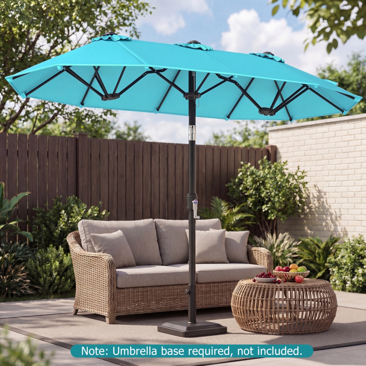 NP13306TU Double-Sided Patio Umbrella with Push Button Tilt Crank Handle - Turquoise