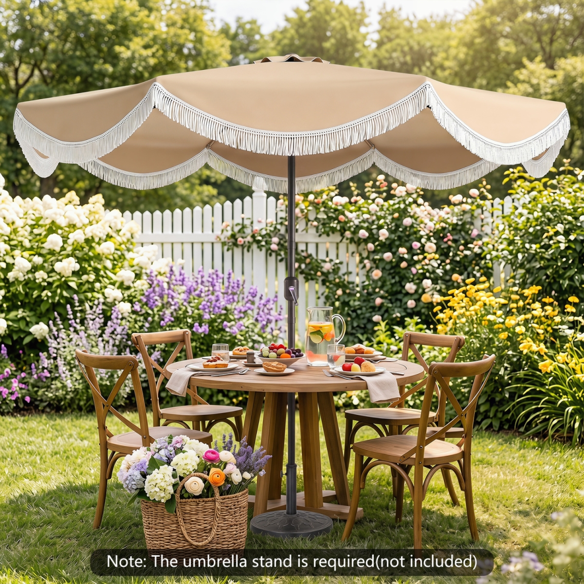 NP13310WH 10 ft. Outdoor Tassel Umbrella with Push Button Tilt - White