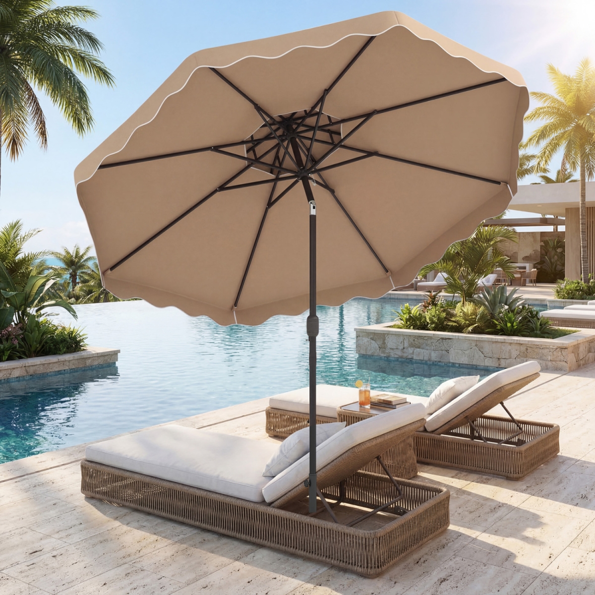 NP13312CF 9 ft. Patio Umbrella with Push Button Tilt & Crank - Coffee