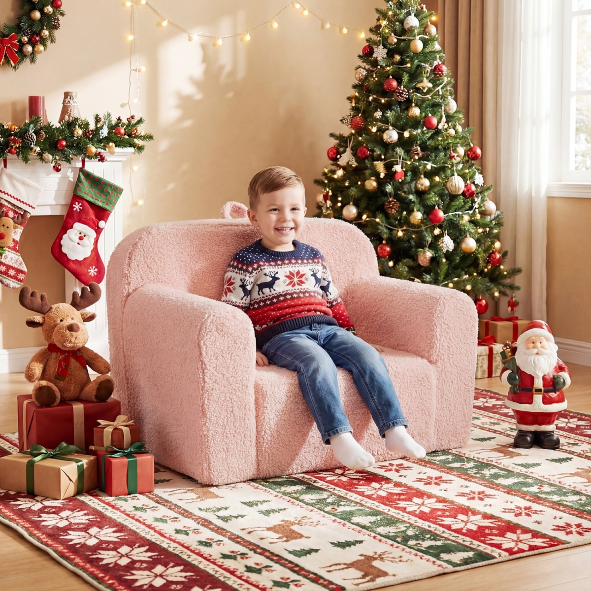 HY10576PI Kids Couch Portable Toddler Sofa with Anti-Slip Base - Pink