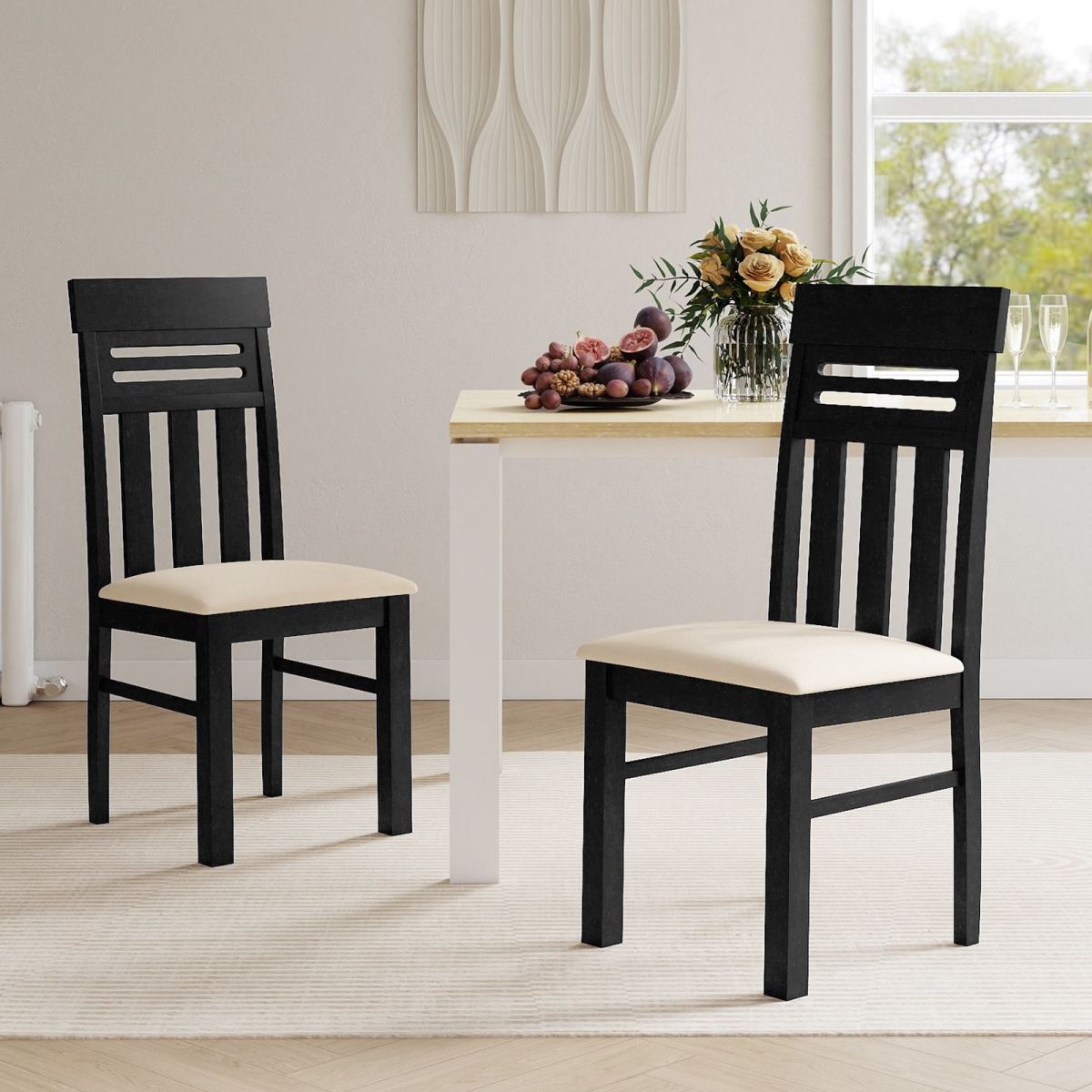KC59321DK-2 Dining Chairs High Back Dining Room Chairs - Black - Set of 2