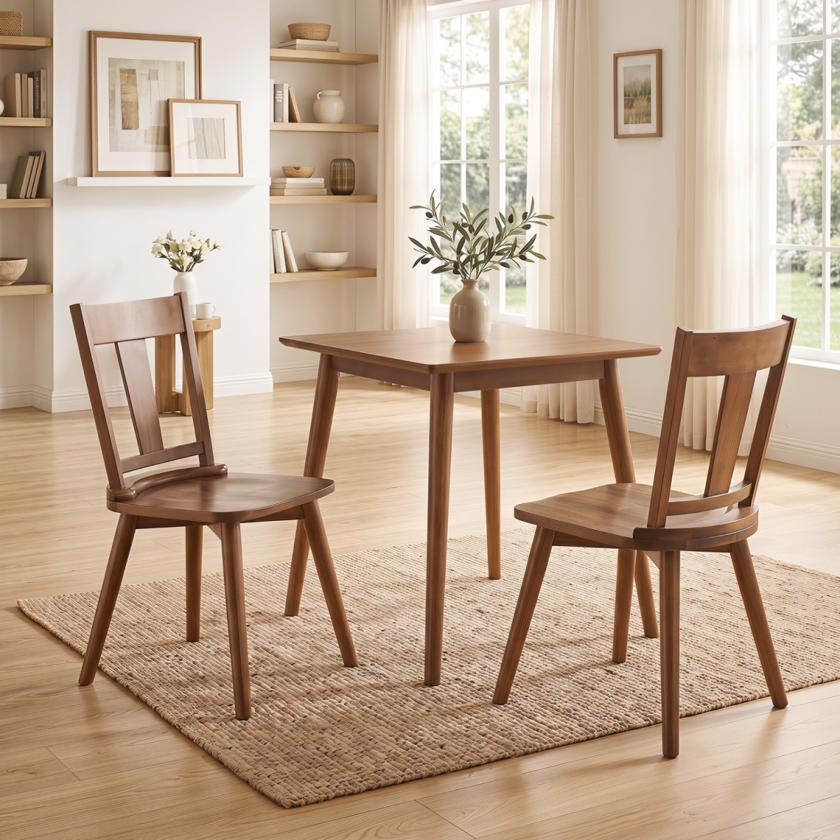 KC59349WN-2 Dining Chairs with Solid Wood Backrest for Kitchen Dining Room - Walnut - Set of 2