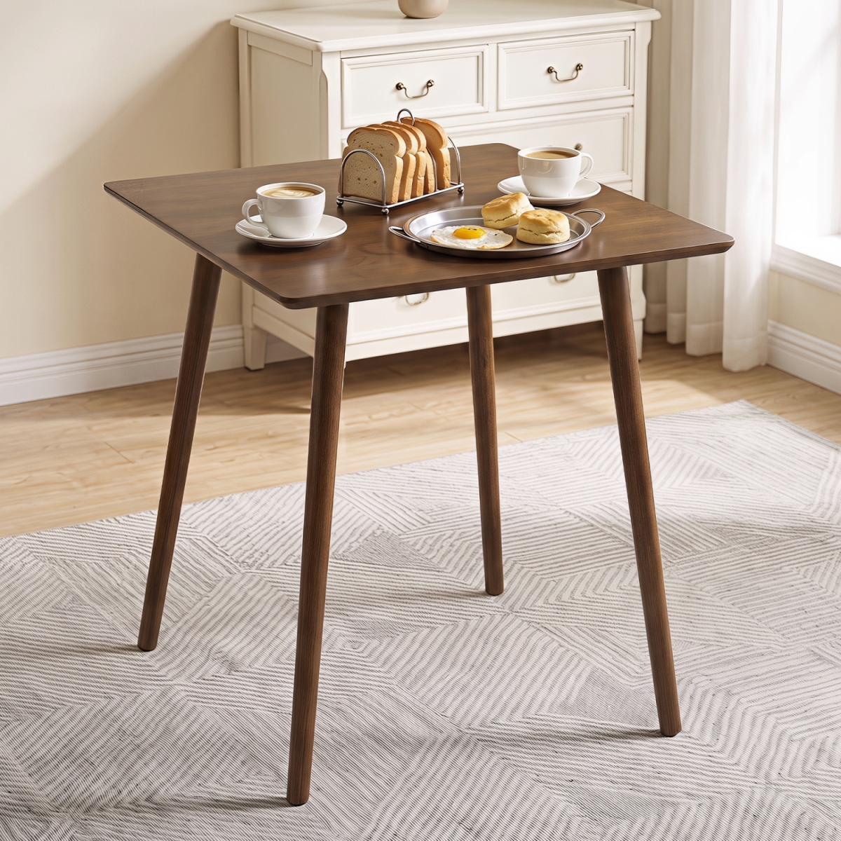 KC59644WN 27.5 in. Small Square Wooden Dining Table for 2-4 People Space-Saving Dining Room Table - Walnut
