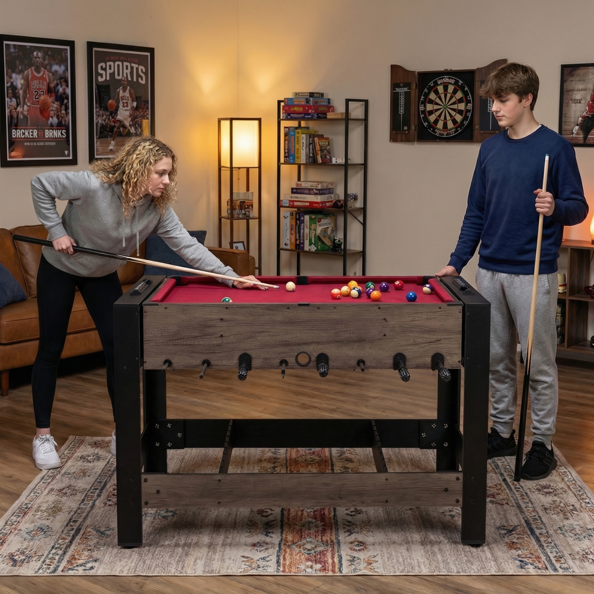 UY10273BN 49 in. Combo Game Table with Pool Billiards - Brown