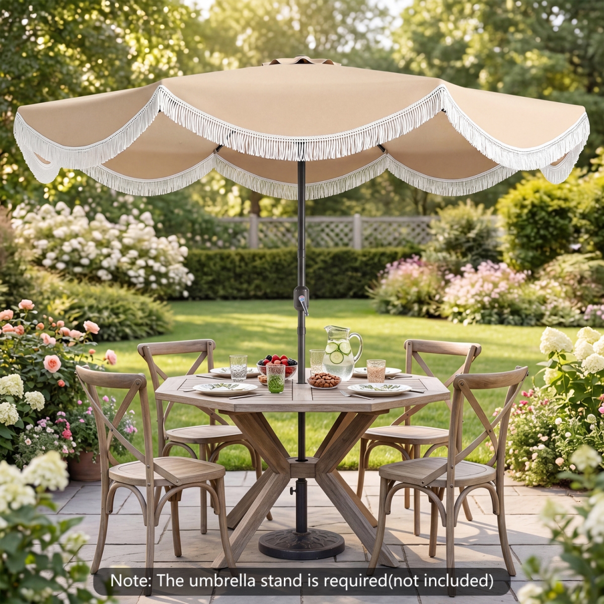 NP13309WH 9 ft. Outdoor Tassel Umbrella with Push Button Tilt - White