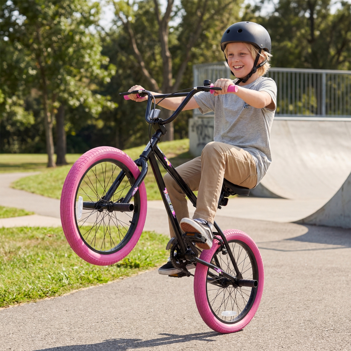 TS10354PI-20 20 in. Trick Bicycle with 270 Degree Steering & Adjustable Seat for Kids & Teens - Pink