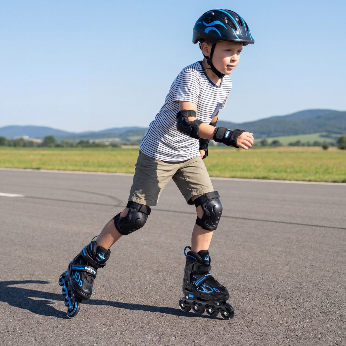 TS10382NY 4 Sizes Adjustable Blade Roller Skates with Light-Up Wheels for Youth - Blue