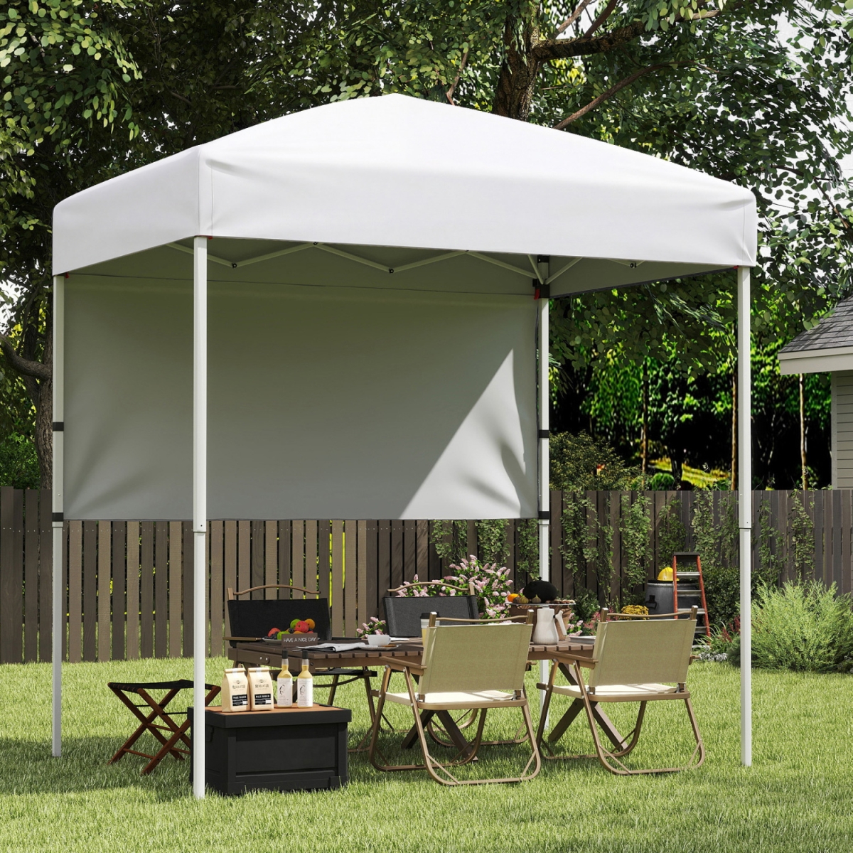 NP13533WH 6 x 4 ft. Pop-Up Canopy Tent with 1 Half Sidewall Easy Setup Folding Outdoor Sun Shelter - White