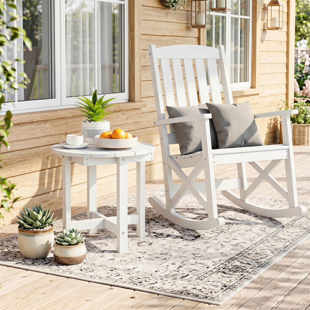 NP13550WH-1 HIPS Adirondack Side Table with Weather-Resistant & Waterproof Top - White