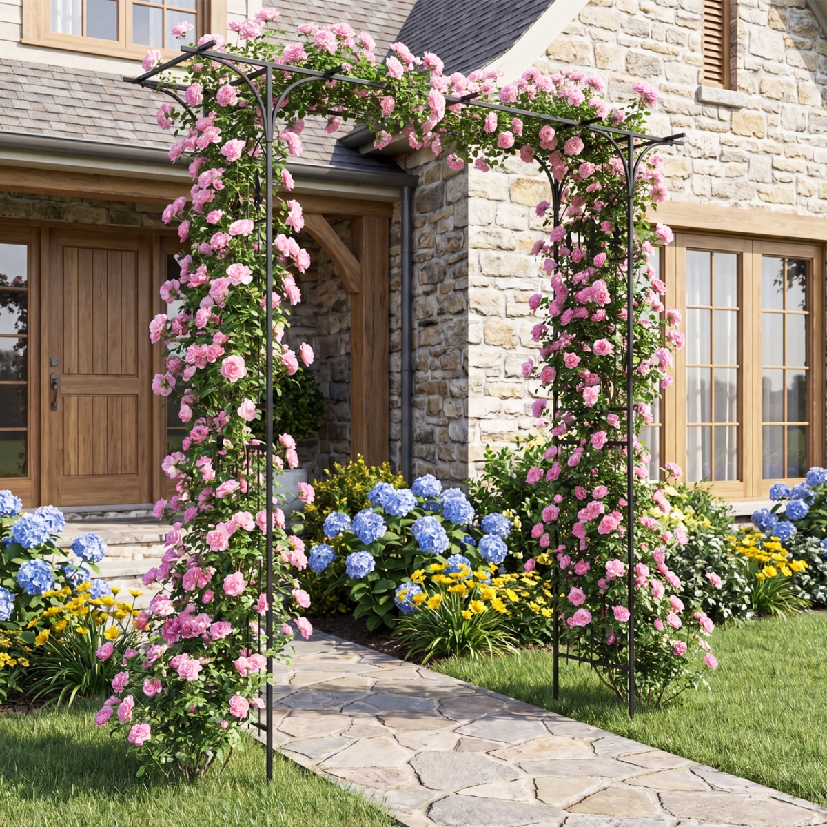 NP13623 7 ft. Garden Arch Arbor with Flat Top Design for Climbing Plants