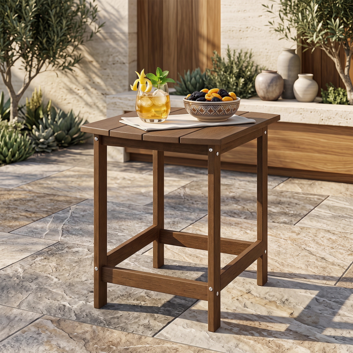 NP13706CF-1 18 in. Weather Resistant Side Table for Garden Yard Patio - Coffee