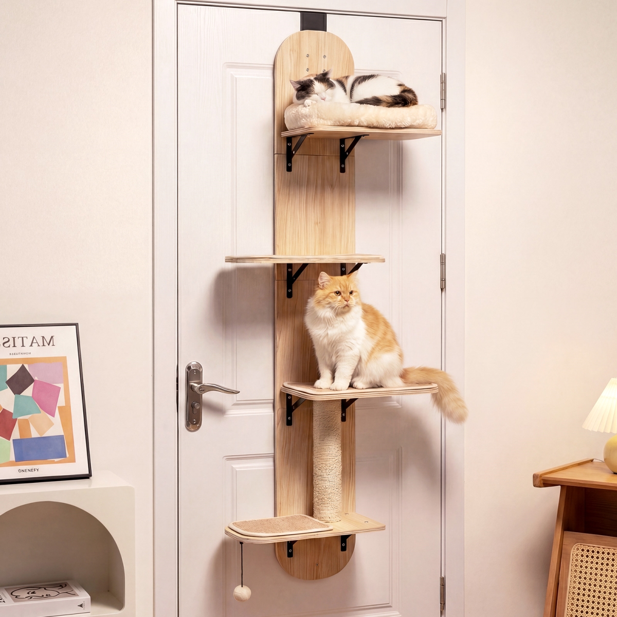 PV10340BE Door Hanging Cat Climber 4-Level Height Adjustable with Plush Bed - Beige