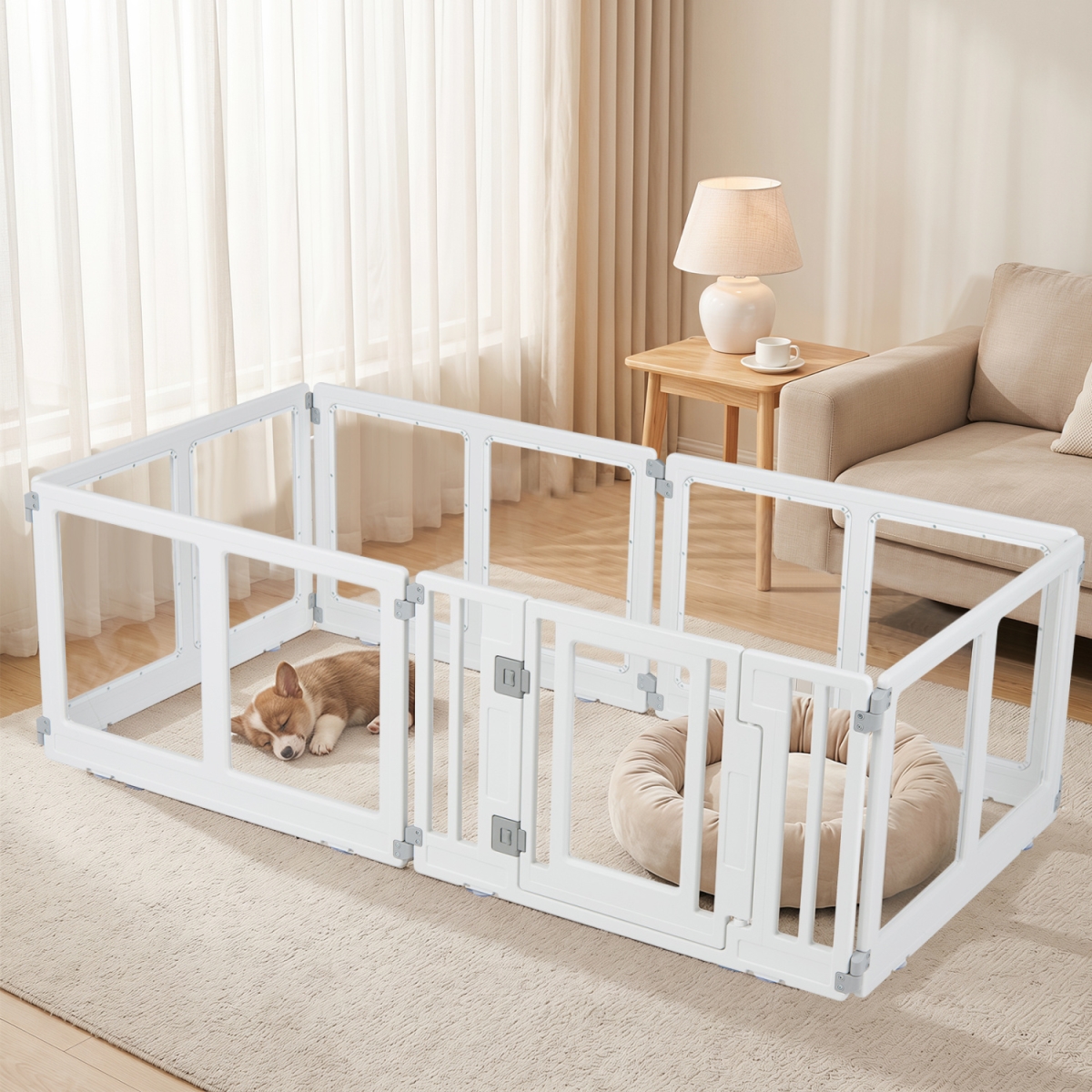 PW10198WH-6 Plastic Dog Playpen with Secure Locking Door - Clear - 6 Panel