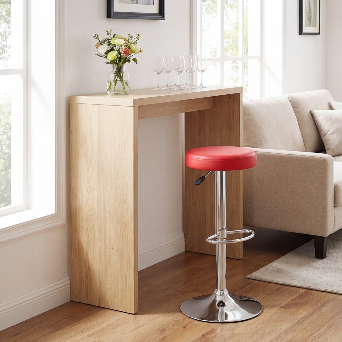 JV14325RE-1 Height-Adjustable Bar Stool with 360 Deg Swivel for Kitchen & Dining - Red