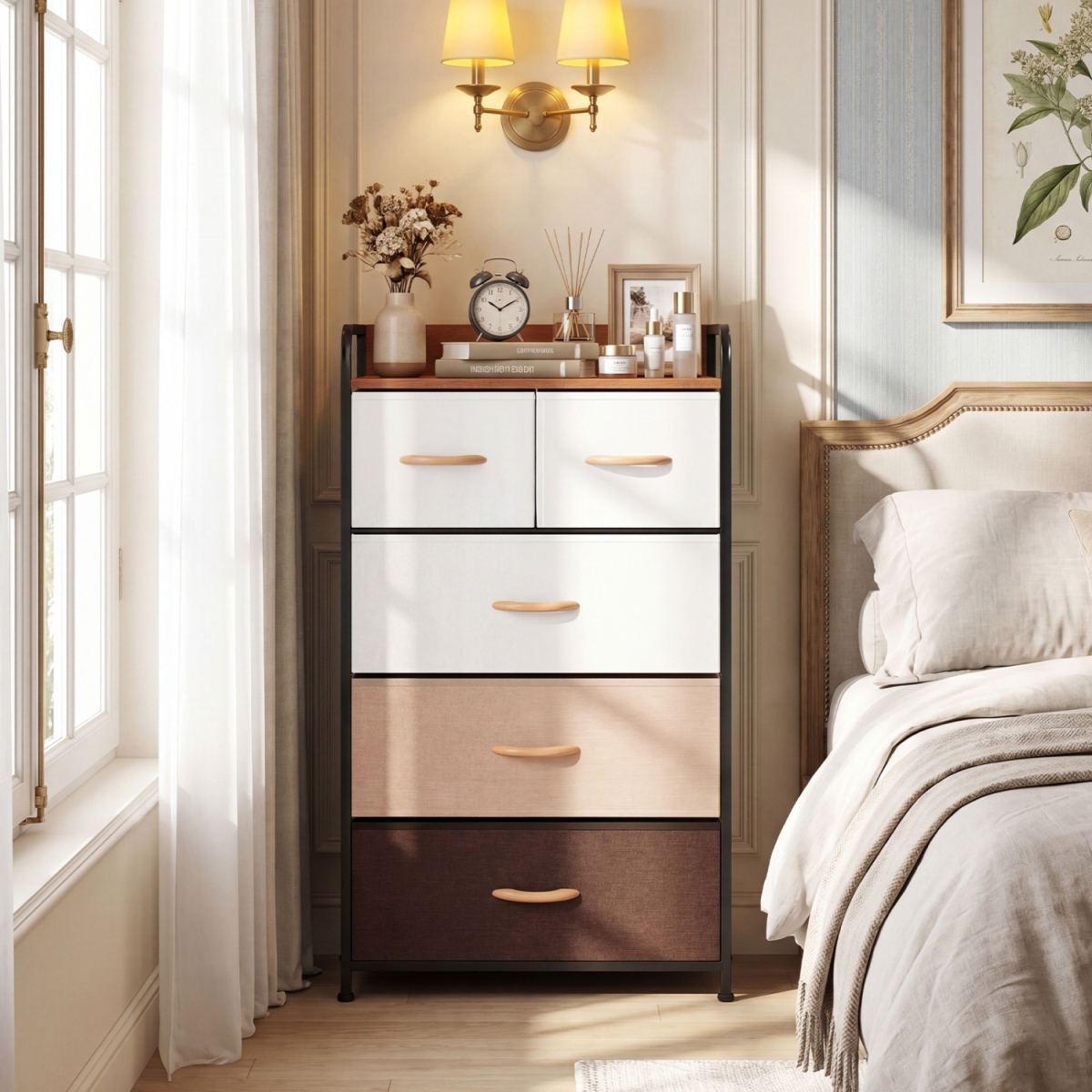 JZ10547CF 5-Drawer Fabric Dresser with Removable Fabric Bins - Multi Color