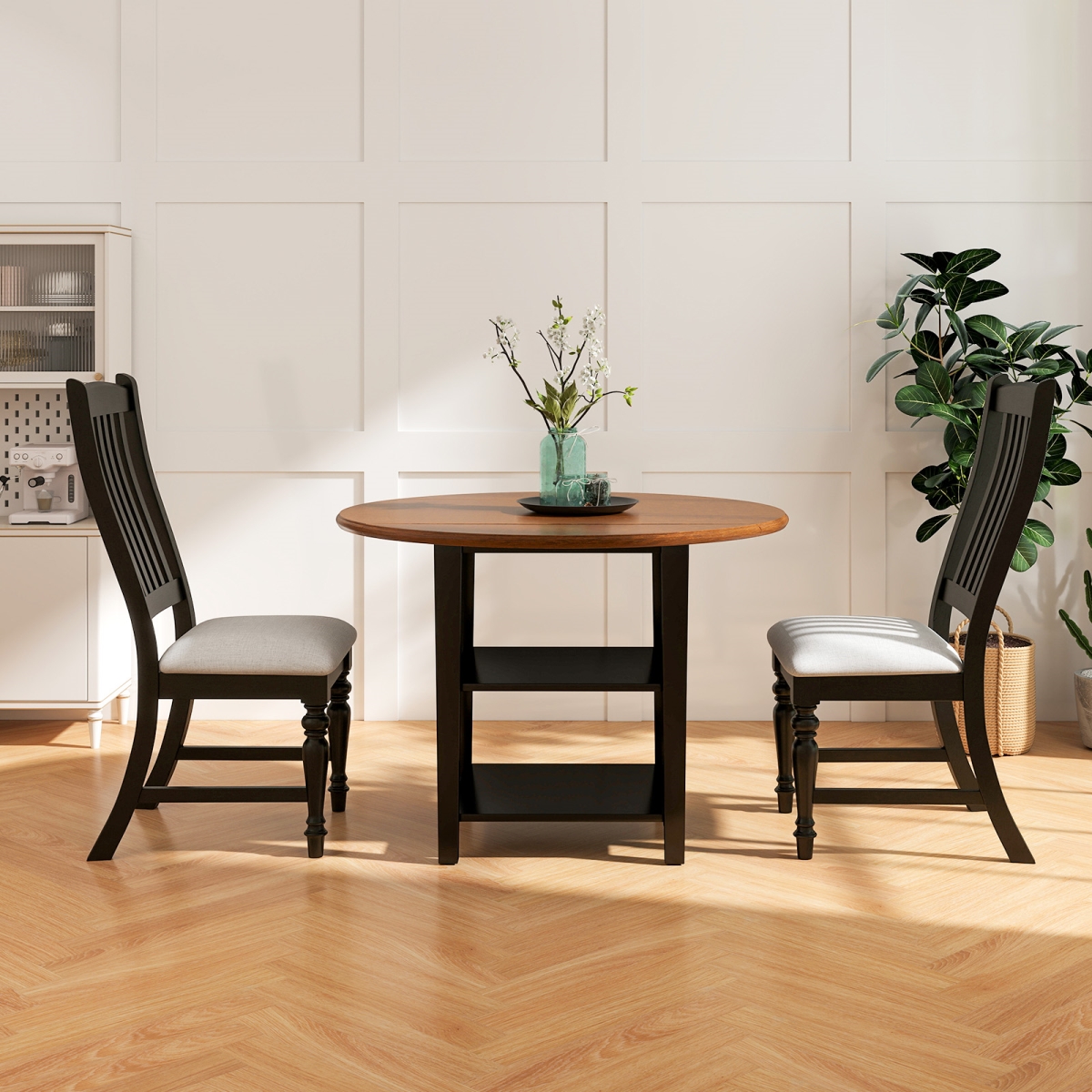 KC56786BK Dining Chairs Kitchen Side Chair with Solid Wood Legs - Black - Set of 2
