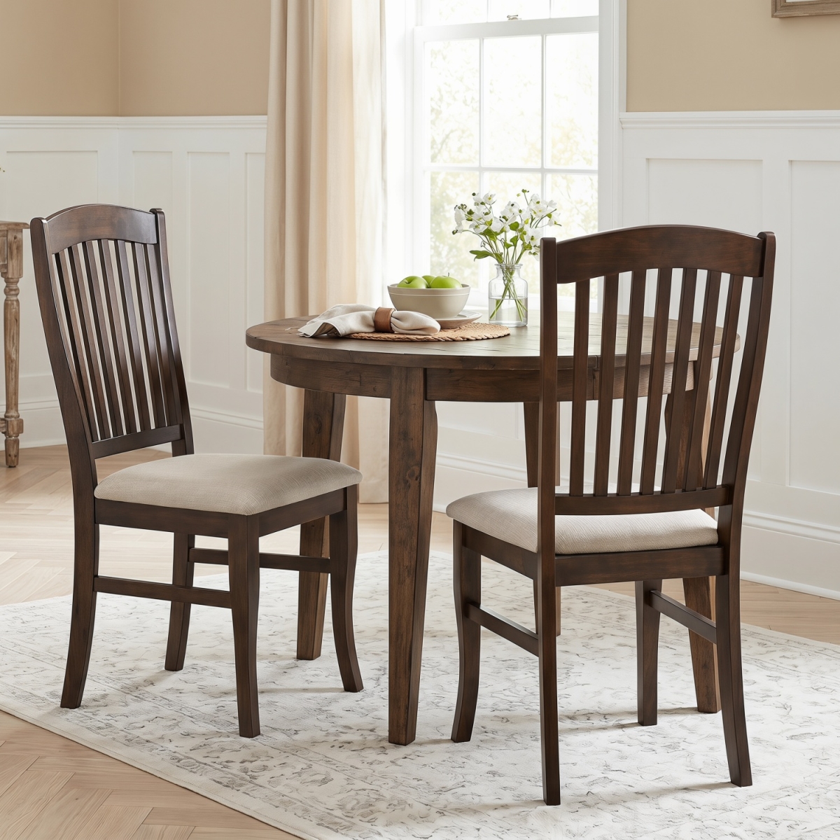 KC58227BN Dining Chairs Kitchen Side Chairs Mid-Century Armless Dinette Chairs - Brown & White - Set of 2
