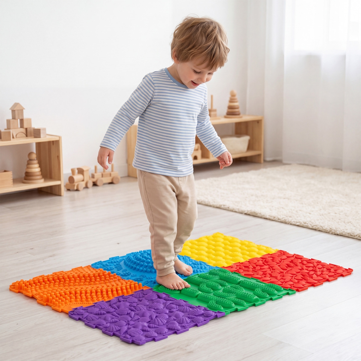 TM10230CL Interlocking Sensory Mats with Rich Colors for Kids Adults - Multi Color - 6 Piece