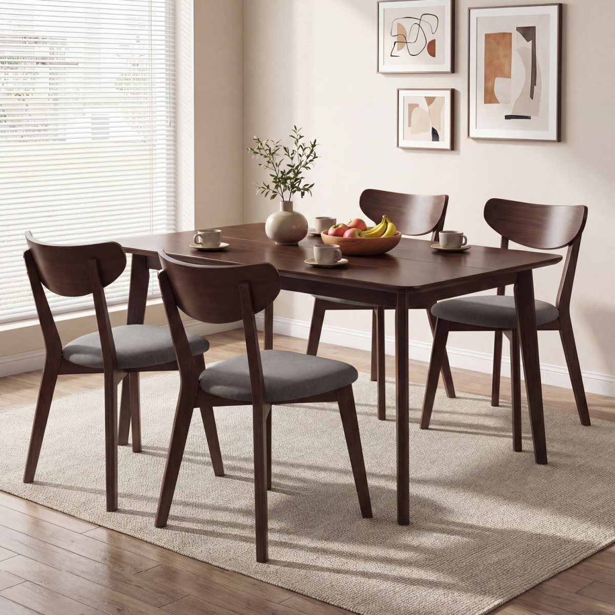 KC59305WN Rectangle Dining Table for 4-6 People 47 in. Kitchen Table - Walnut