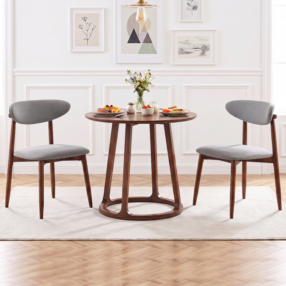 KC59631GR-2 Fabric Upholstered Dining Chairs with Curved Backs - Gray - Set of 2