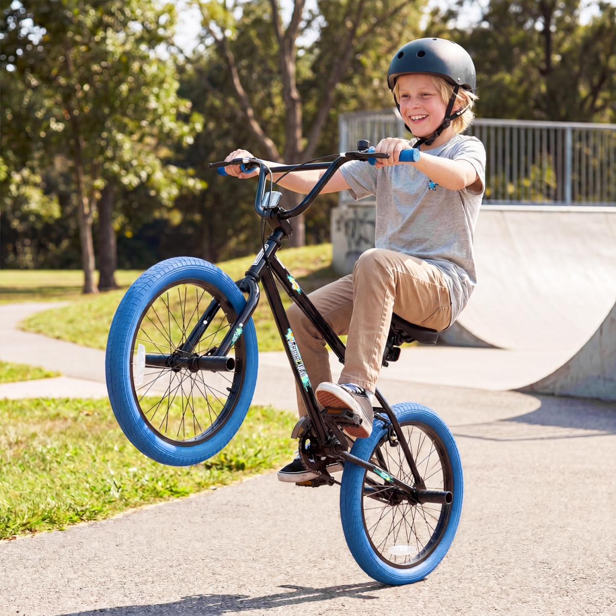 TS10354NY-20 20 in. Trick Bicycle with 270 Degree Steering & Adjustable Seat for Kids & Teens - Navy