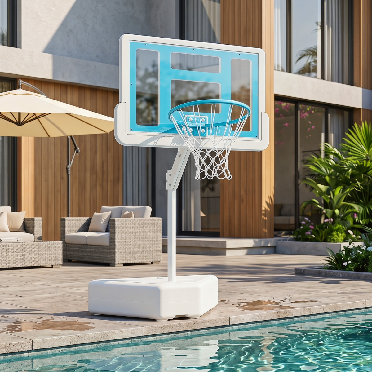 SP38753LB Splash & Shoot Pool Basketball Hoop with Adjustable Height & 2 Balls & Pump - Blue