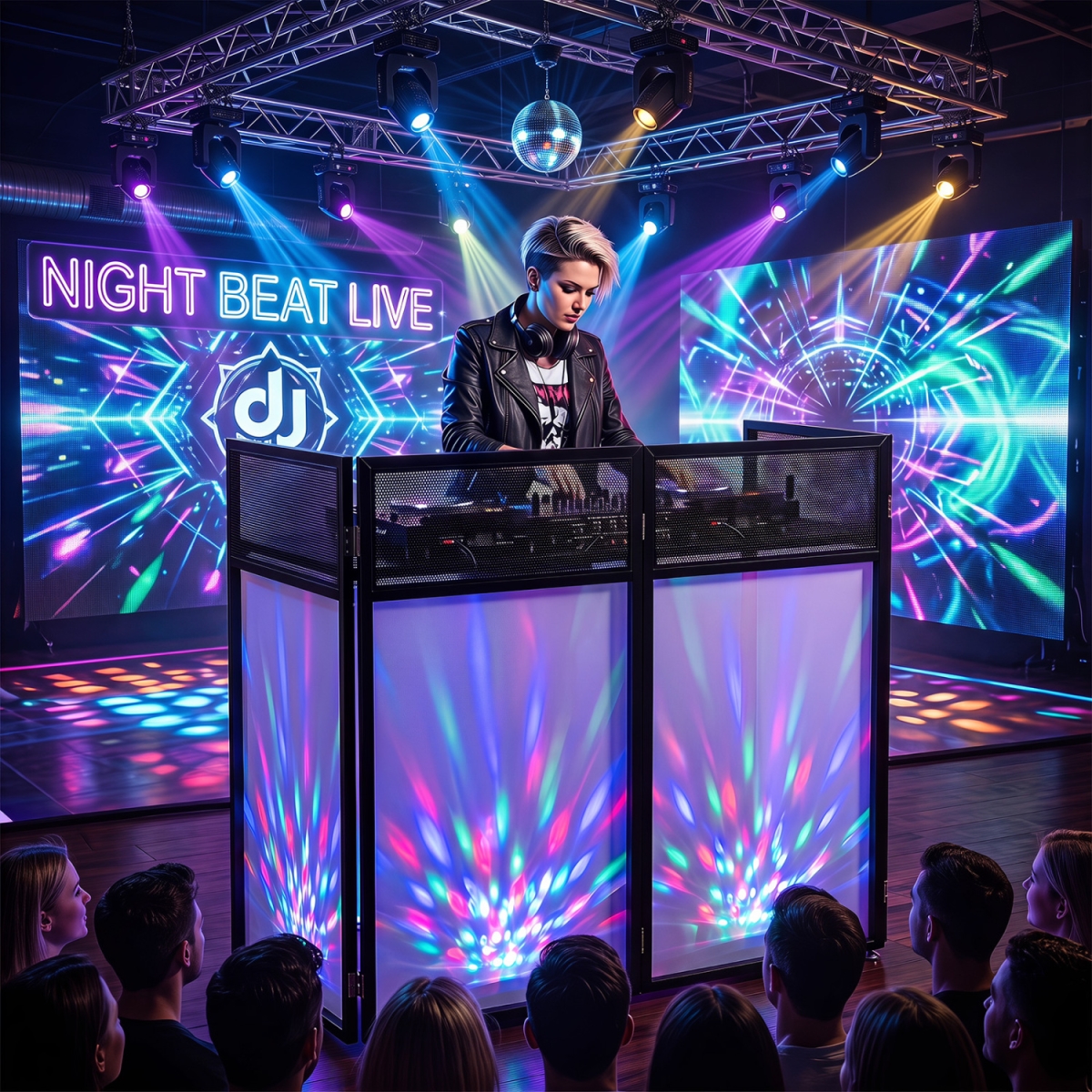 TL36055BK Portable DJ Booth with Adjustable Feet & Detachable Tabletop - Black