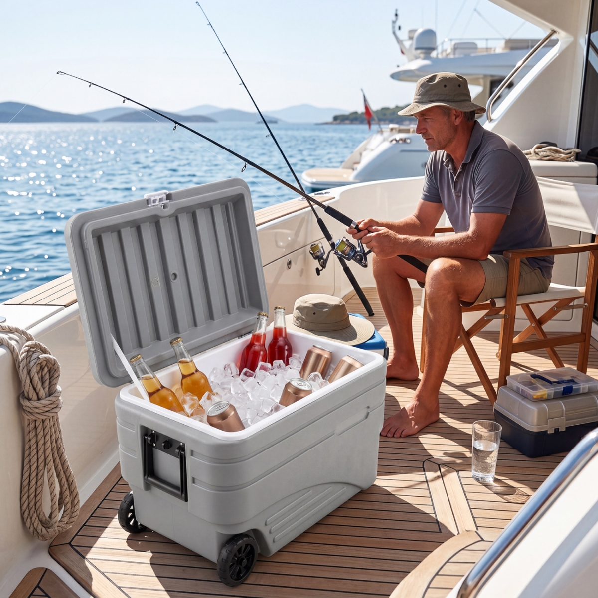 NP13679GR 103 qt. Outdoor Portable Wheeled Ice Cooler with Foldable Pull & Carry Handles - Gray