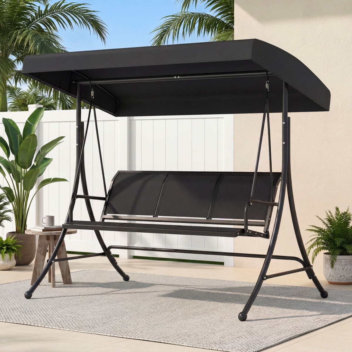 NP13719DK 3-Seat Patio Swing Chair with Adjustable Canopy - Black