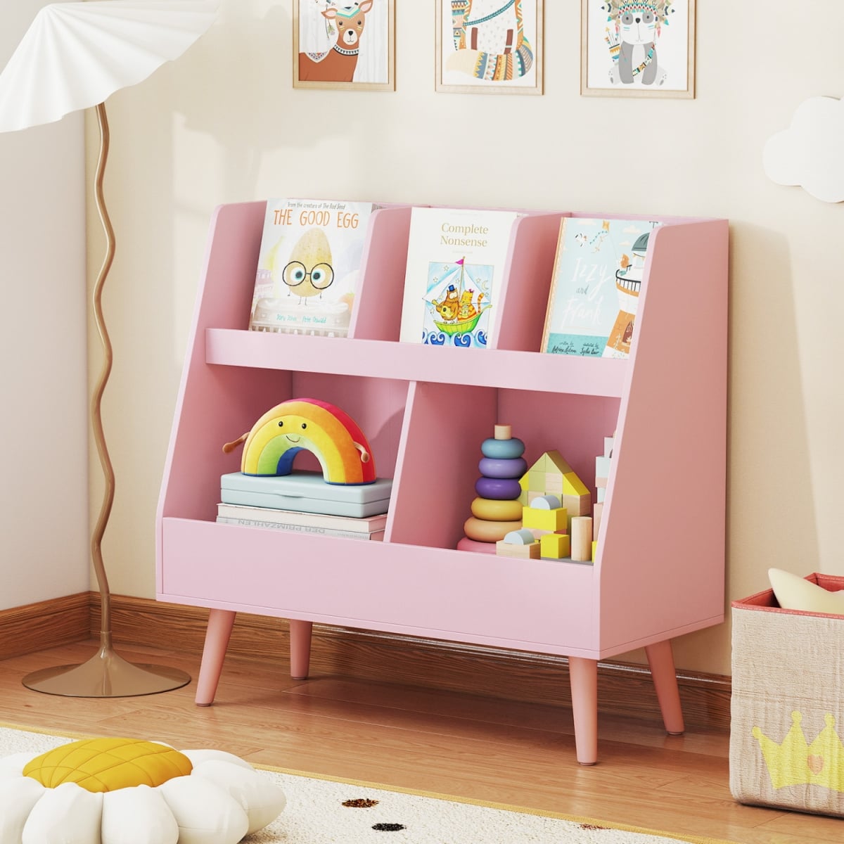 TP10498PI 5-Cube Kids Bookshelf & Toy Organizer with Anti-Tipping Kits - Pink