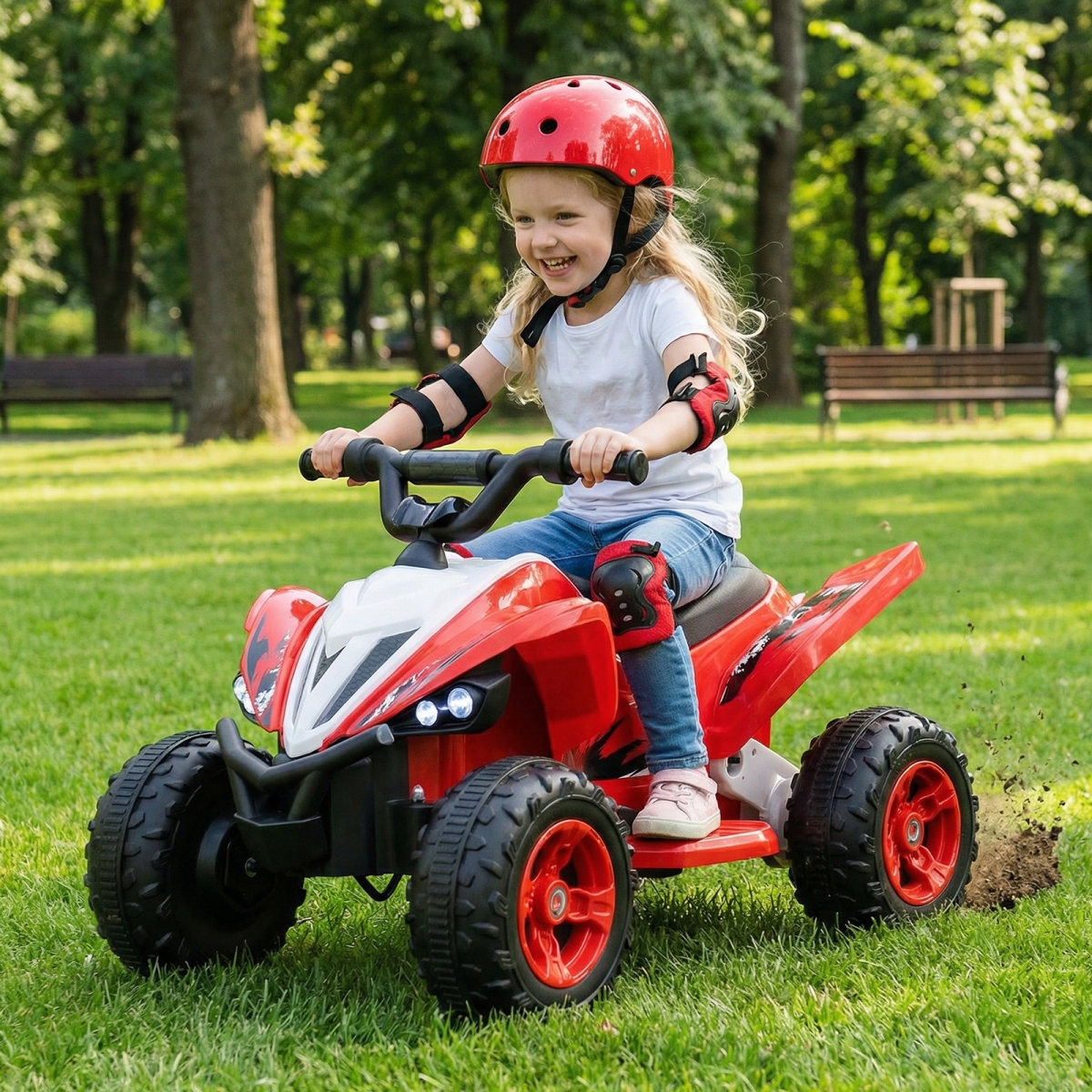 TQ10464US-RE 12V Kids Ride on ATV 4-Wheeler Quad with LED Lights & 7 Mph Max Speed - Red