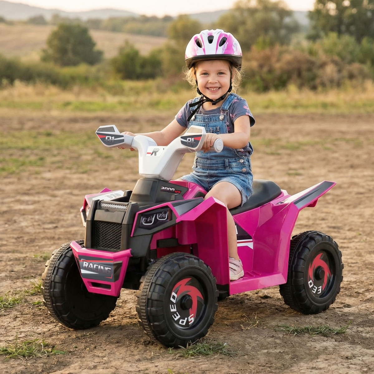 TQ10470US-MH 6V Kids Electric ATV Quad Car with Detachable Trailer - Rose Red