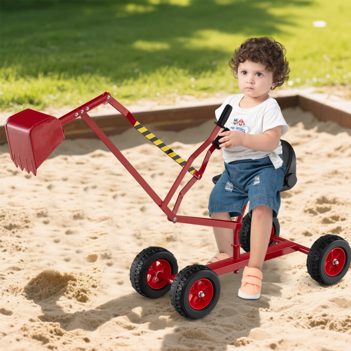 TS10259RE Sand Digger for Kids with 2-Handed Controls & Flexible Shovel - Red