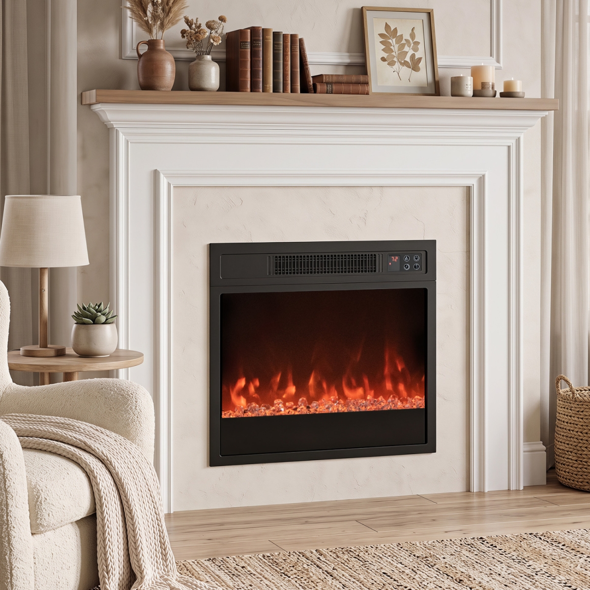 FP11203US-BK 5000 BTU 18 in. Electric Fireplace Insert with Remote Control & Brightness - Black
