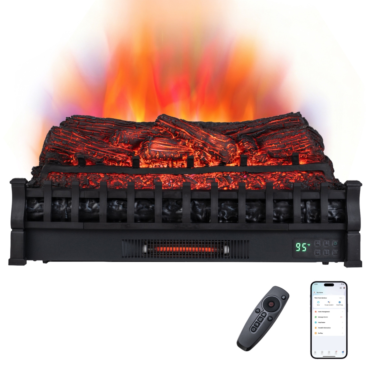 FP11288US-BK 30 in. Wi-Fi Fireplace Insert Pi ood Set with Cracking Sound - Black