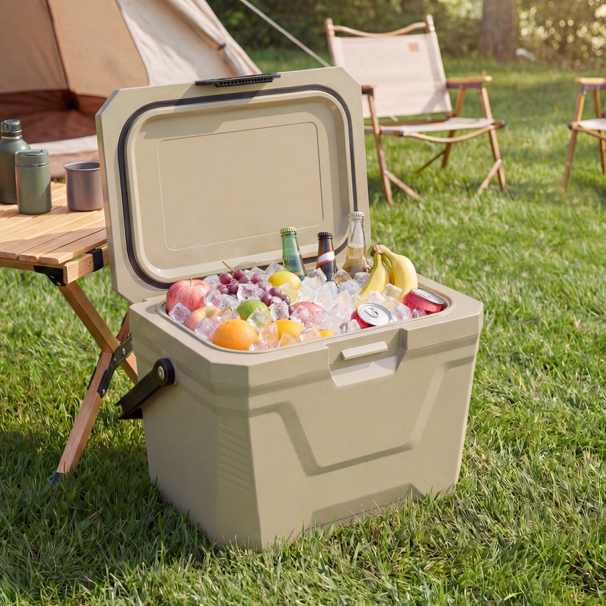 GP11795SA Insulated Portable Cooler Hard Shell Ice Chest with 2 Cup Holders - Sand