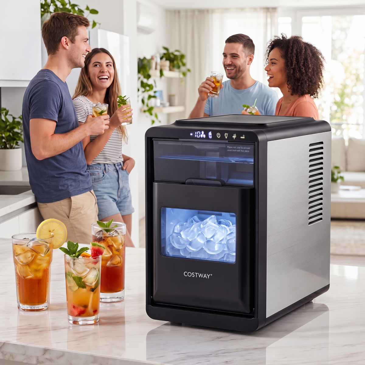ES10774US-SL Crescent Countertop 26 lbs-24H Ice Maker Machine with 16 Crescent Cubes - Black