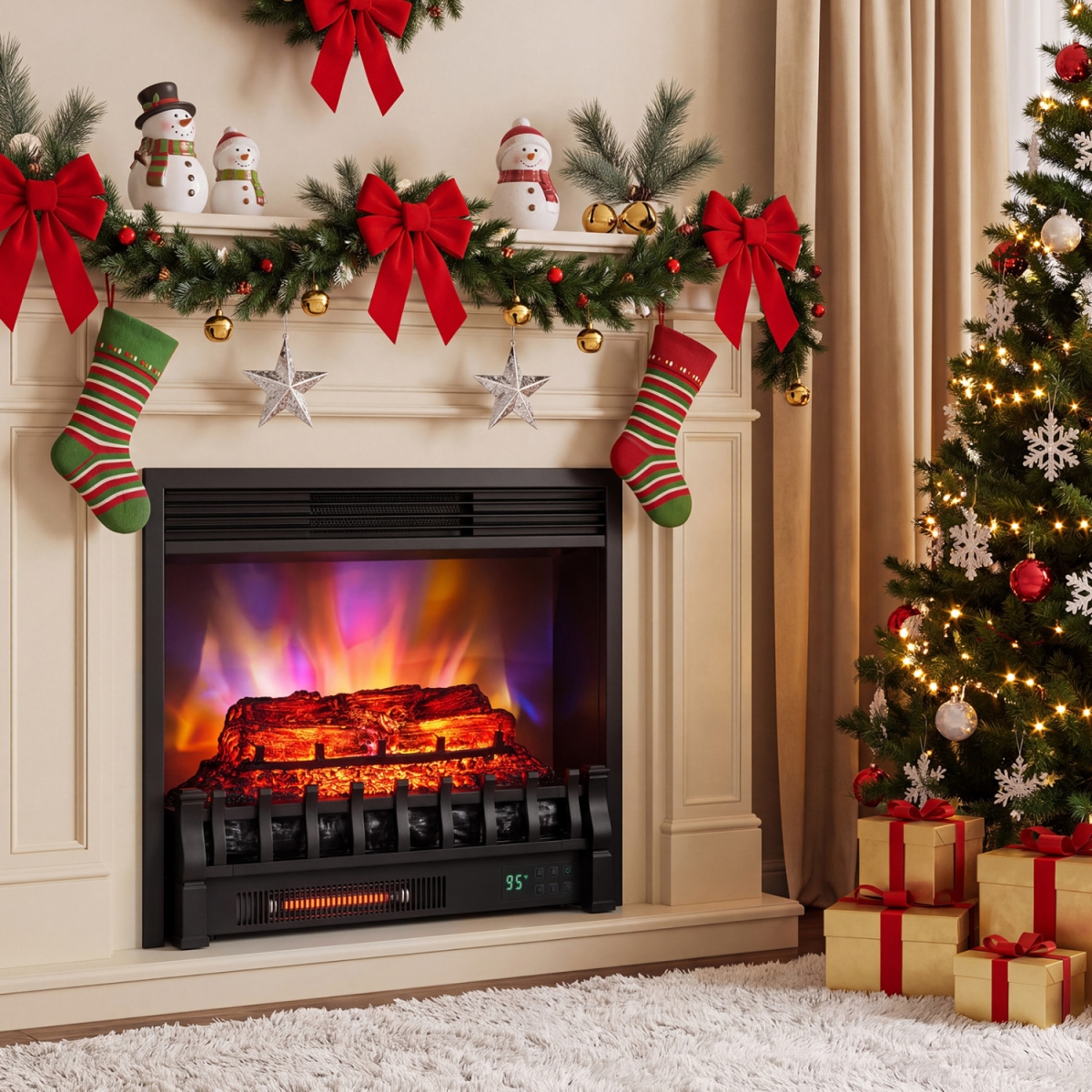 FP11284US-BK 23 in. Wi-Fi Fireplace Insert Pi ood Set with App & Remote - Black