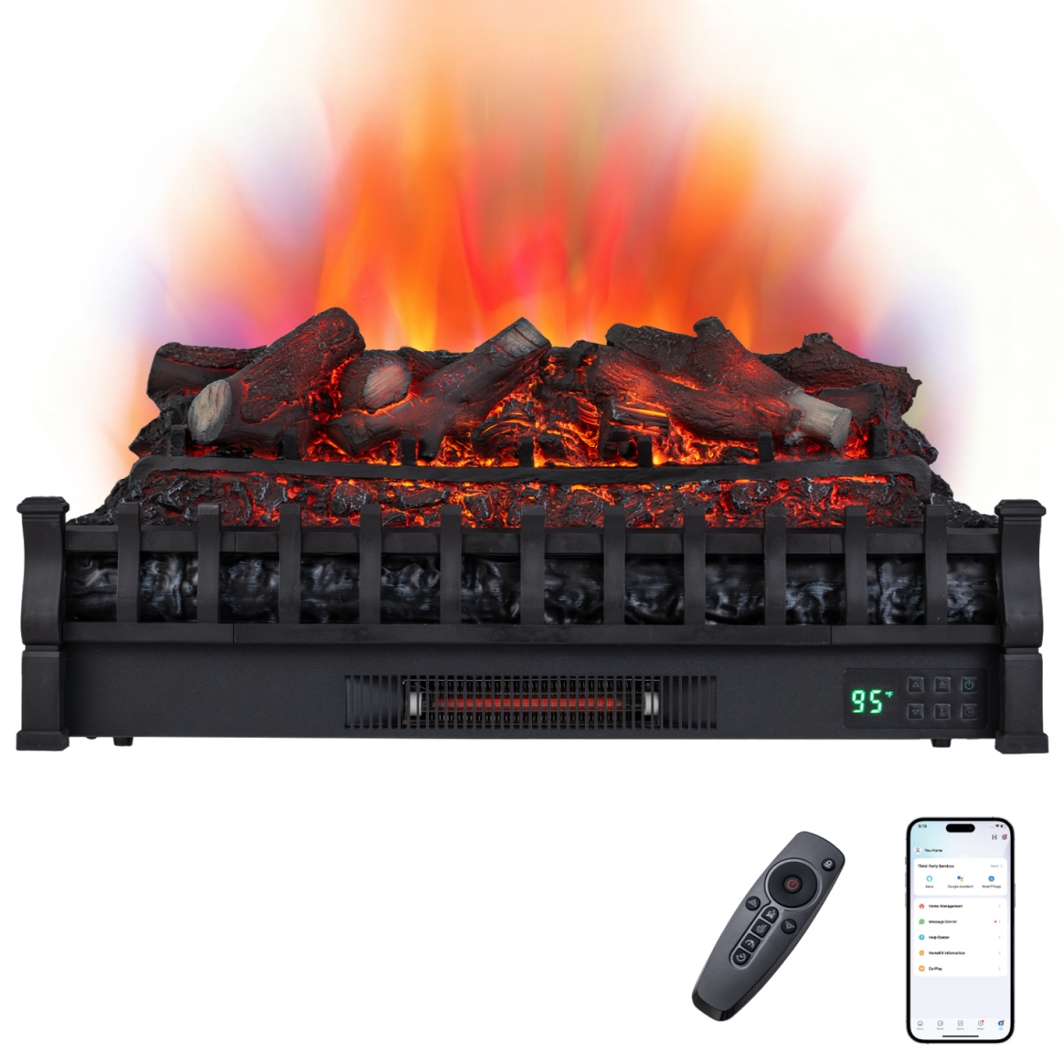 FP11290US-BK 30 in. Wi-Fi Fireplace Insert Lemonwood Set with Cracking Sound - Black