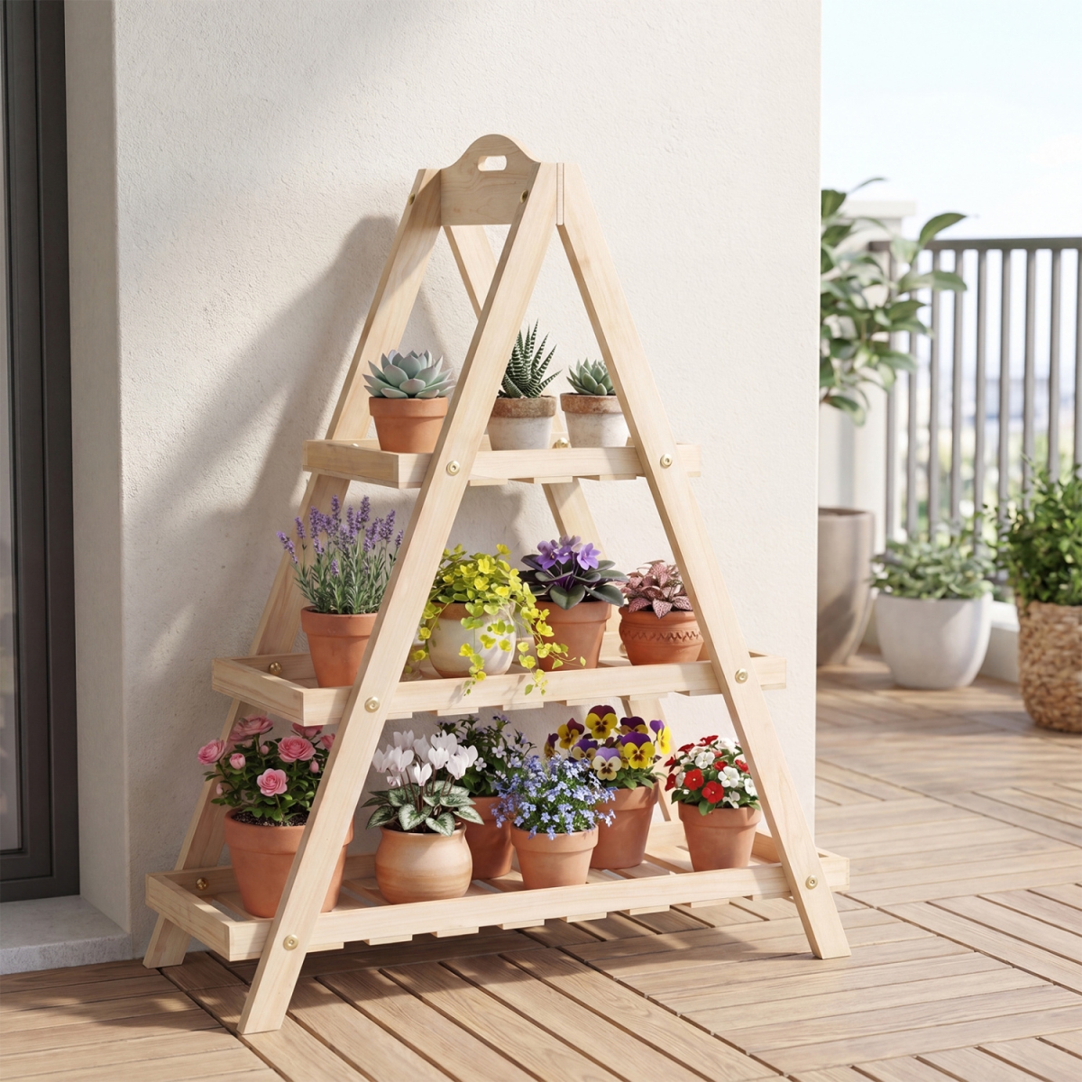 GT4833NA 3-Tier Plant Stand Flower Pot Display Shelf - Natural