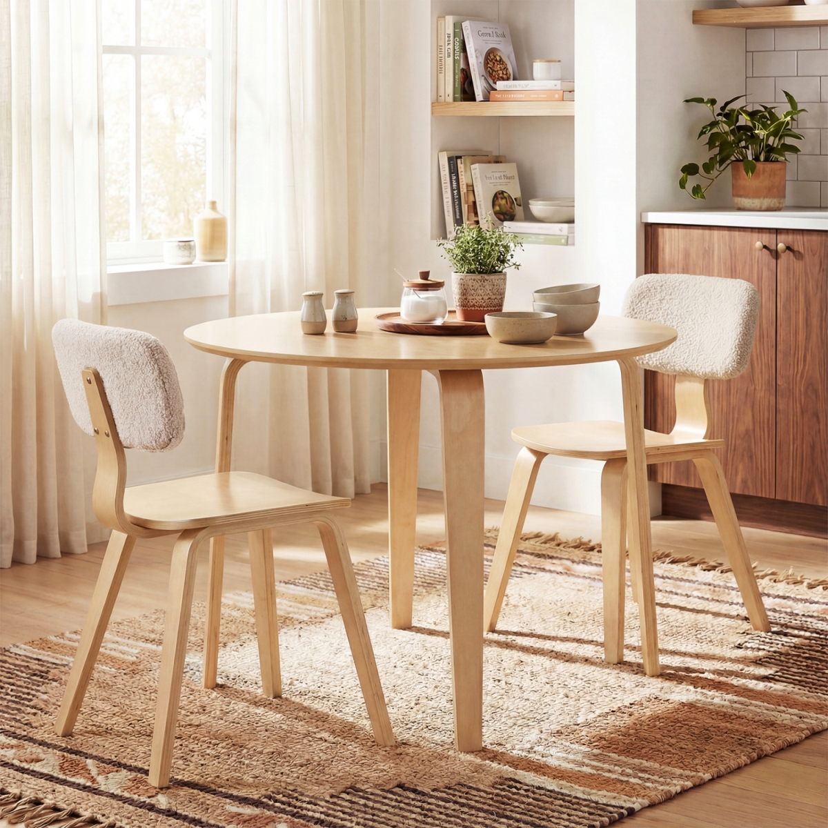 KC59330NA-KC59338NA Dining Table Set with 2 Padded Dining Chairs & Rubber Wood Table - Natural - 3 Piece