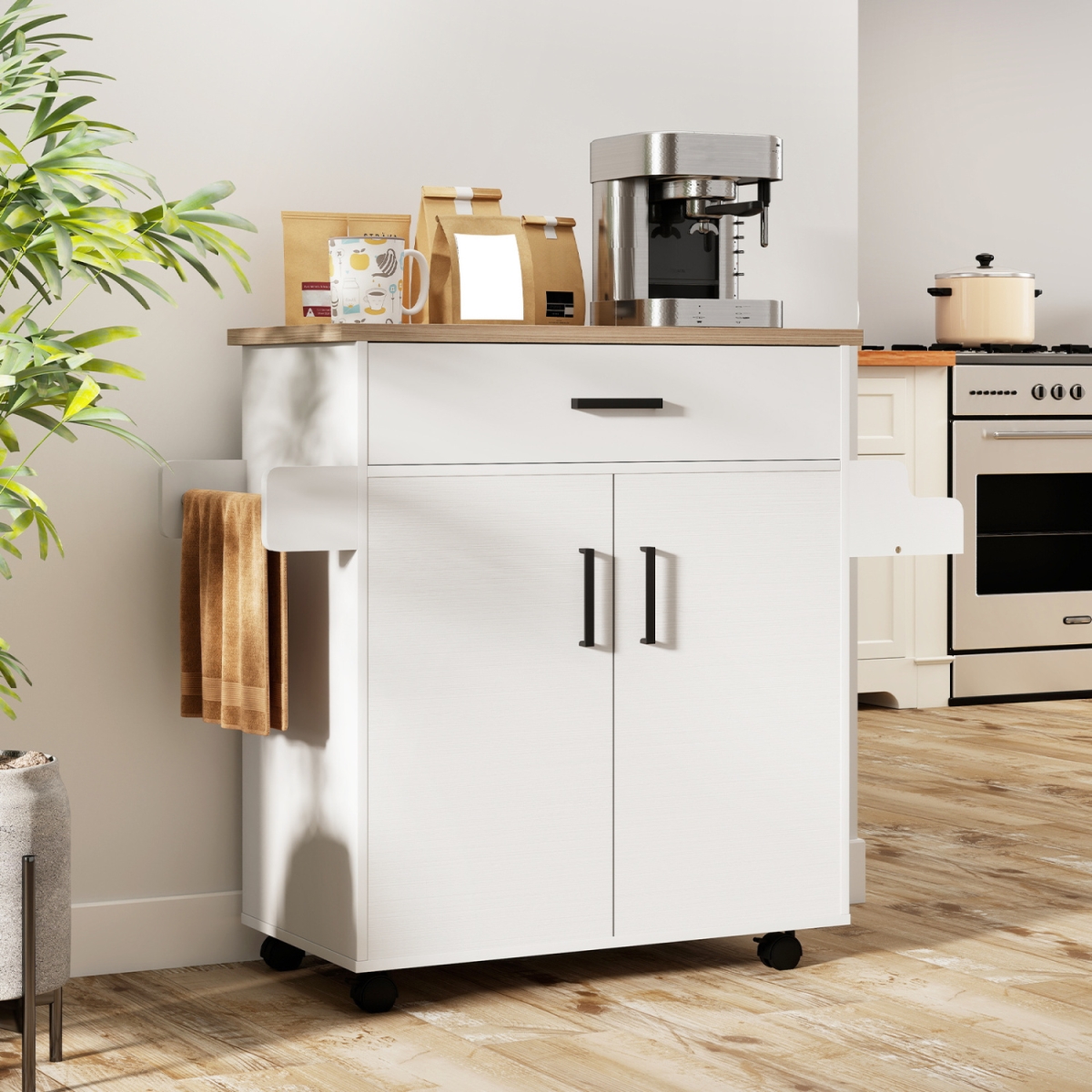 KC59383WH Kitchen Island Cart Rolling Kitchen Storage Island with Drawer - White